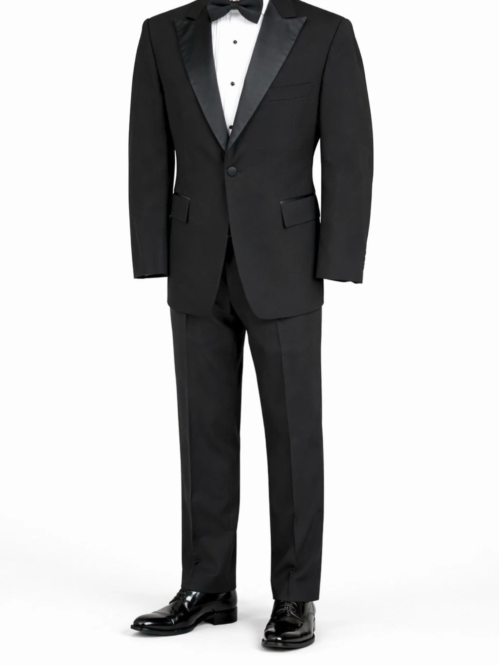 Men's Black Tuxedo Suit - Jacket, Pants, Cummerbund Satin Lapels - Wool SZ 38”